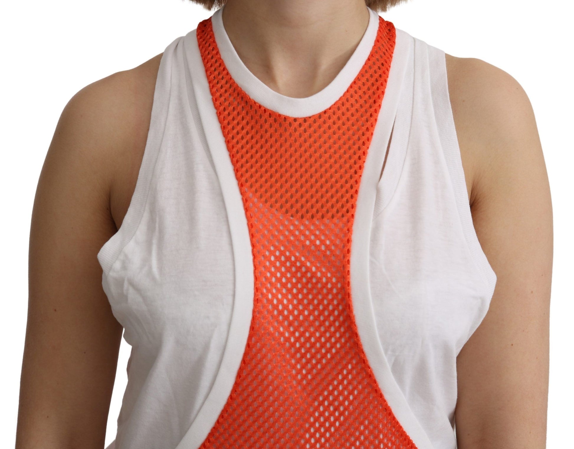 Dsquared² Orange White Crewneck Sleeveless Tank T-shirt Dress Top Dsquared²