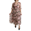 Dolce & Gabbana Pink Bengal Cat Print A-line Maxi Silk Dress