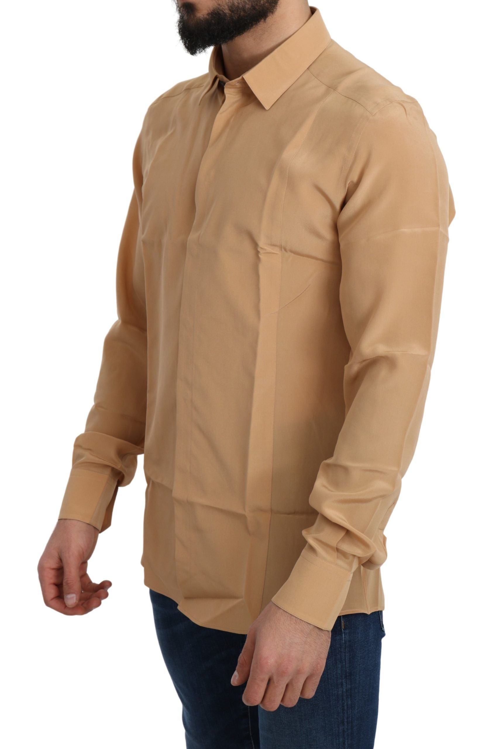 Dolce & Gabbana Yellow 100% Silk GOLD Top Slim Shirt Dolce & Gabbana