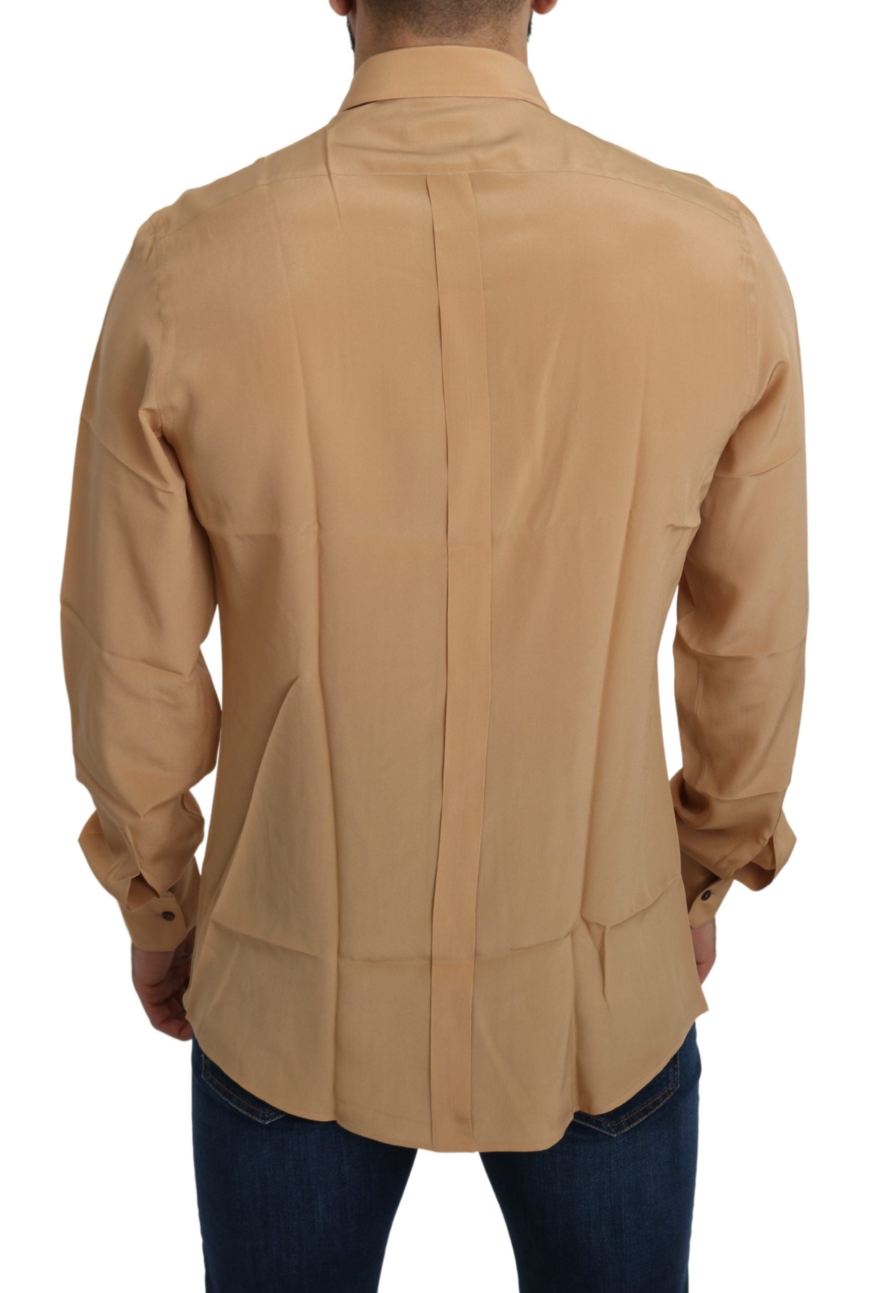 Dolce & Gabbana Yellow 100% Silk GOLD Top Slim Shirt Dolce & Gabbana