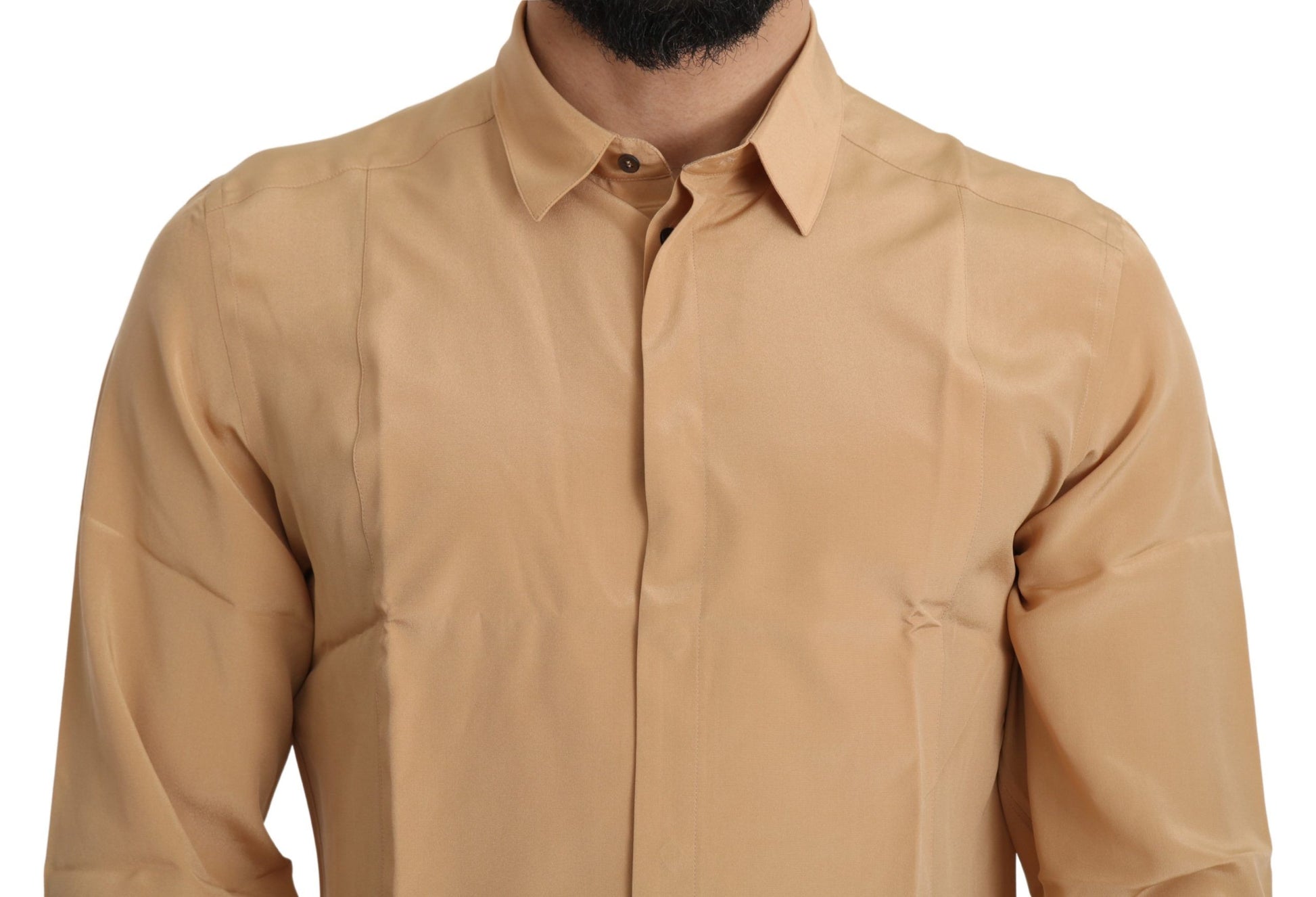 Dolce & Gabbana Yellow 100% Silk GOLD Top Slim Shirt Dolce & Gabbana