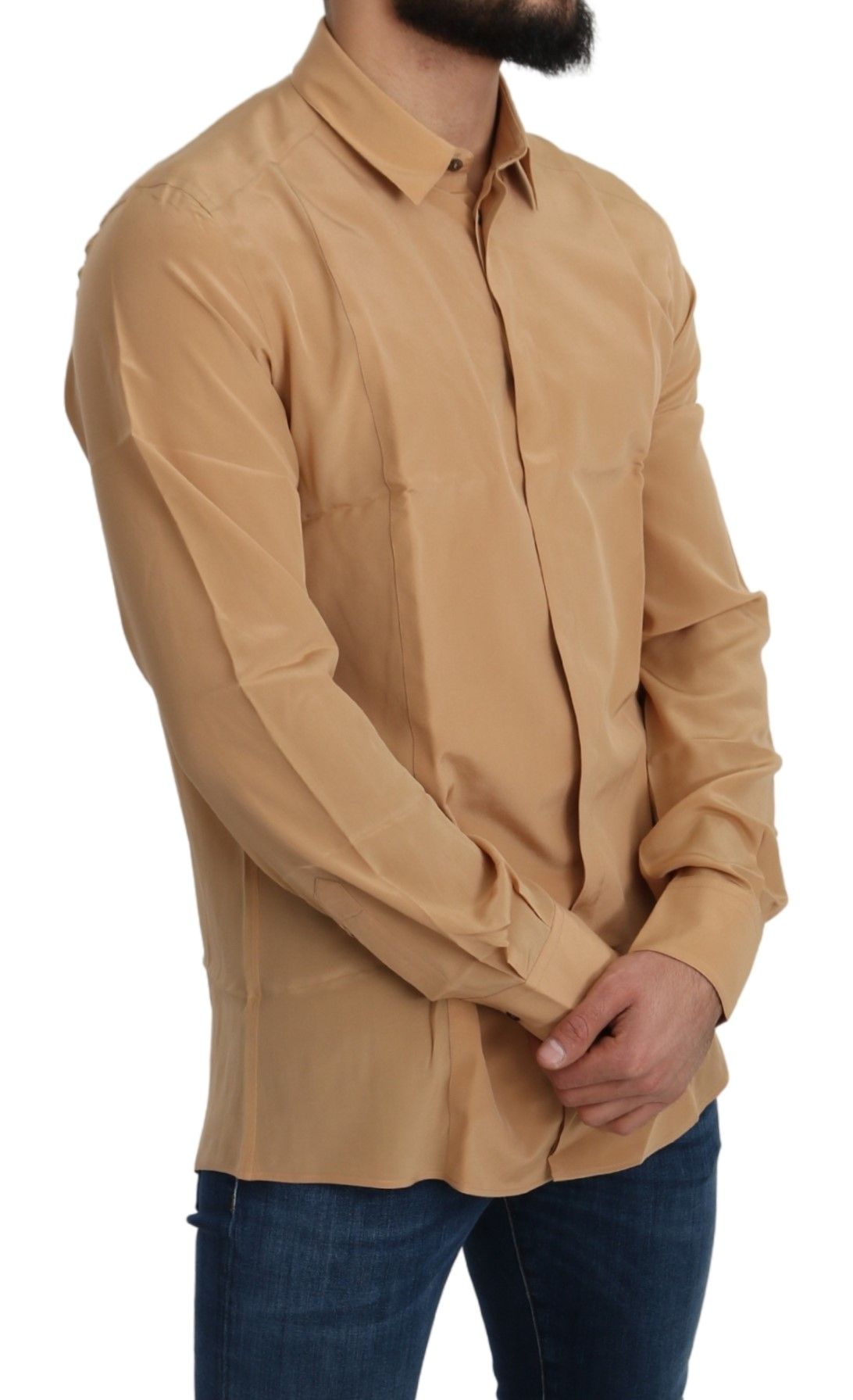 Dolce & Gabbana Yellow 100% Silk GOLD Top Slim Shirt Dolce & Gabbana