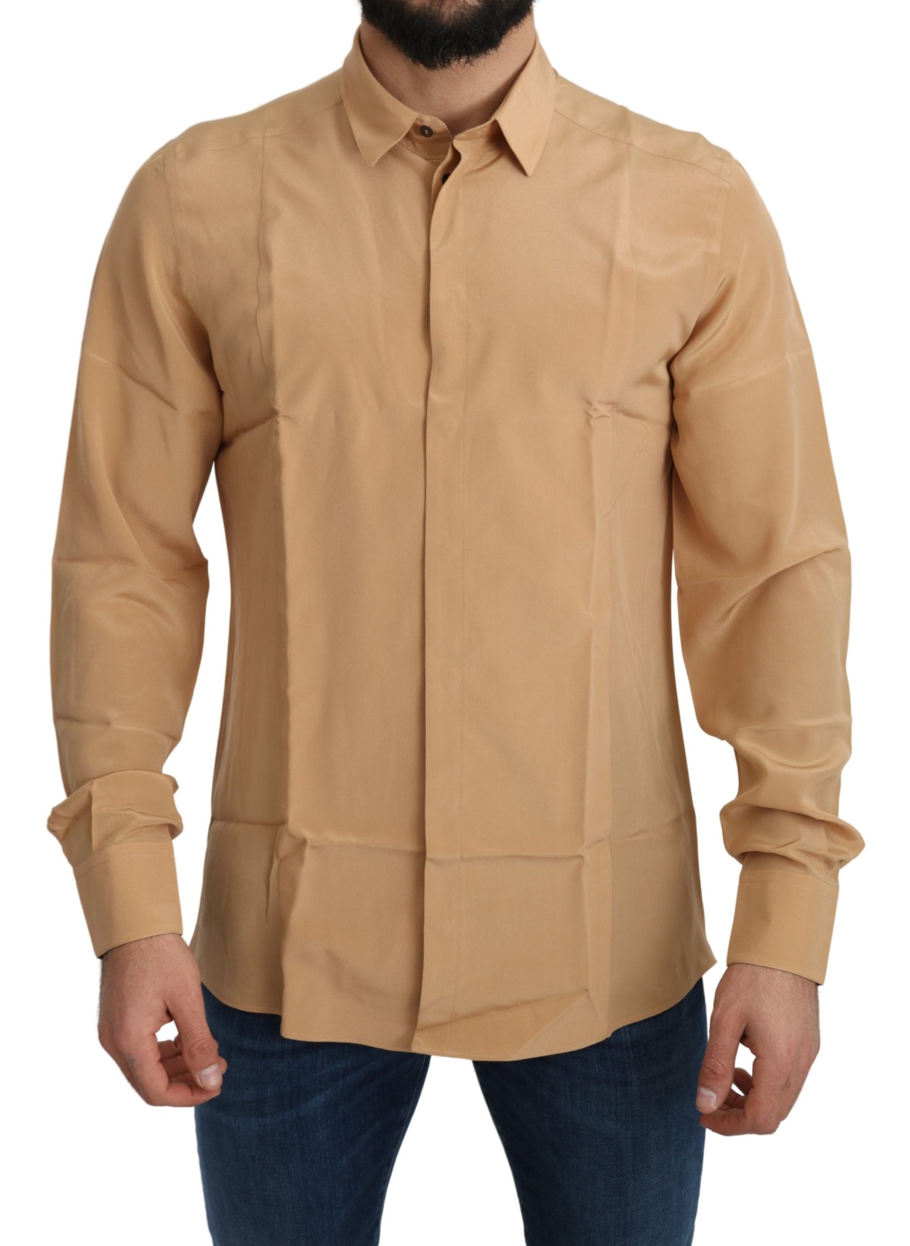 Dolce & Gabbana Yellow 100% Silk GOLD Top Slim Shirt Dolce & Gabbana