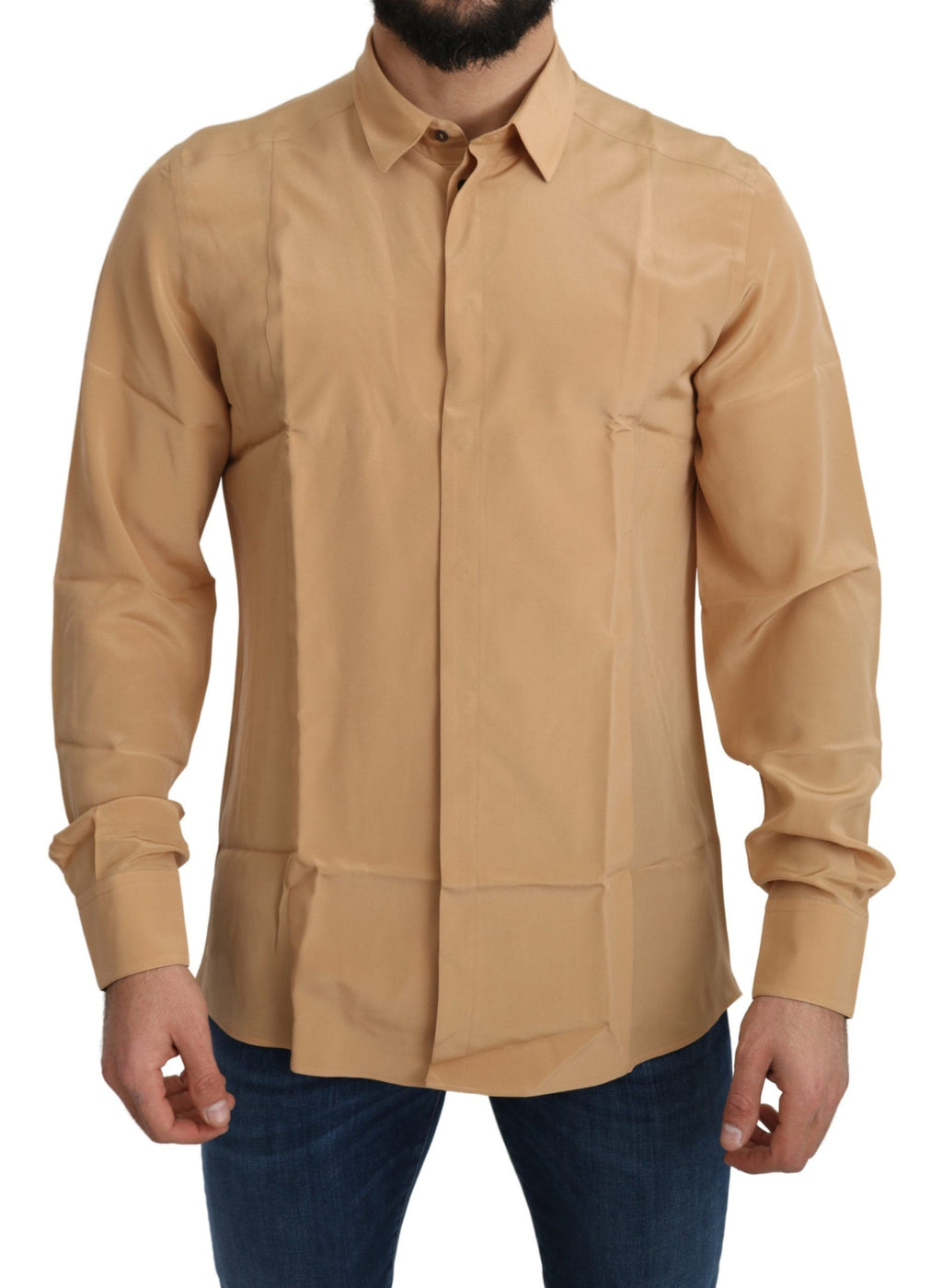 Dolce & Gabbana Elegant Yellow Silk Men's Formal Shirt - Eljoys Fashion 