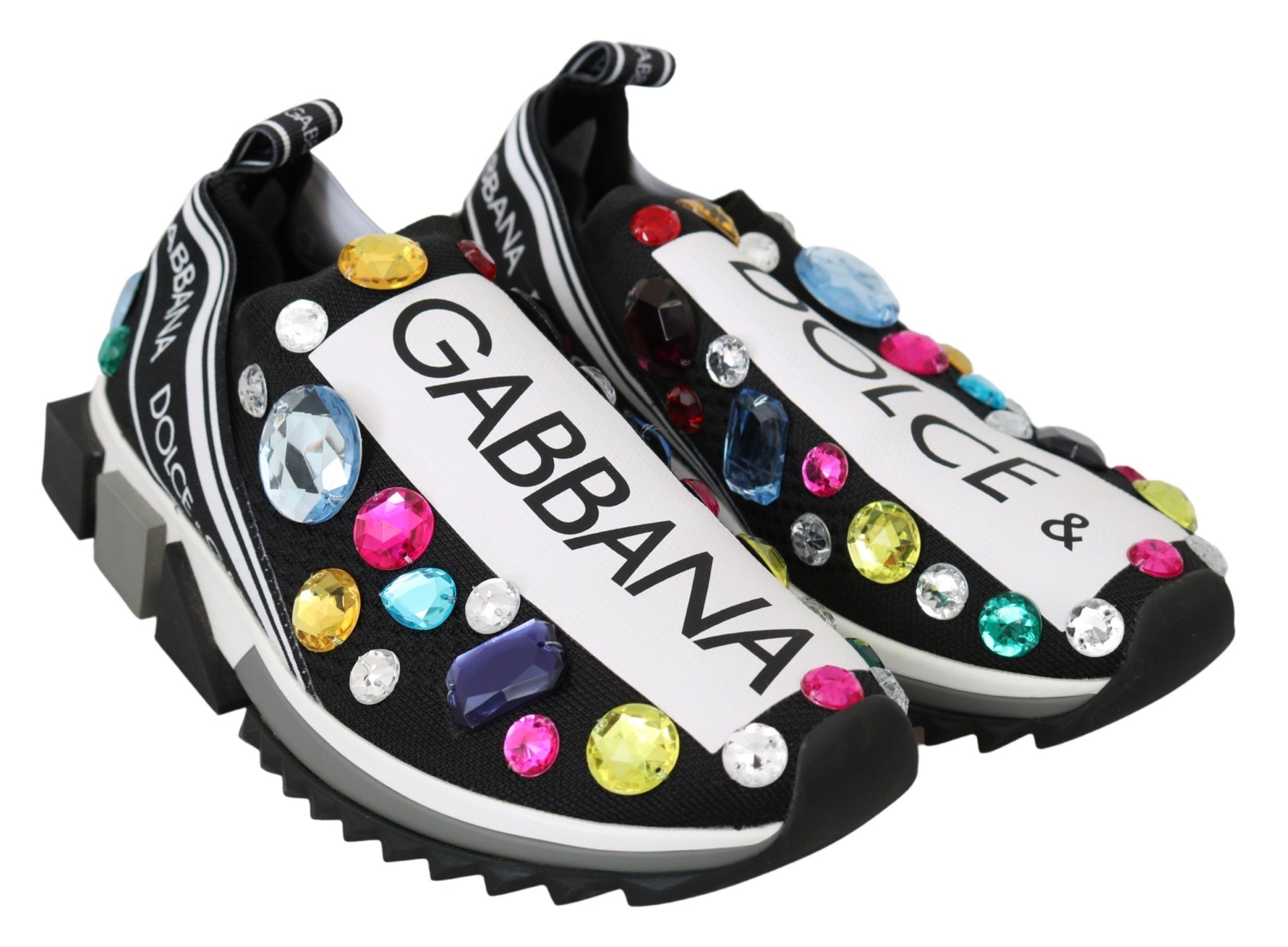 Dolce & Gabbana Black Multicolor Crystal Sneakers Shoes Dolce & Gabbana