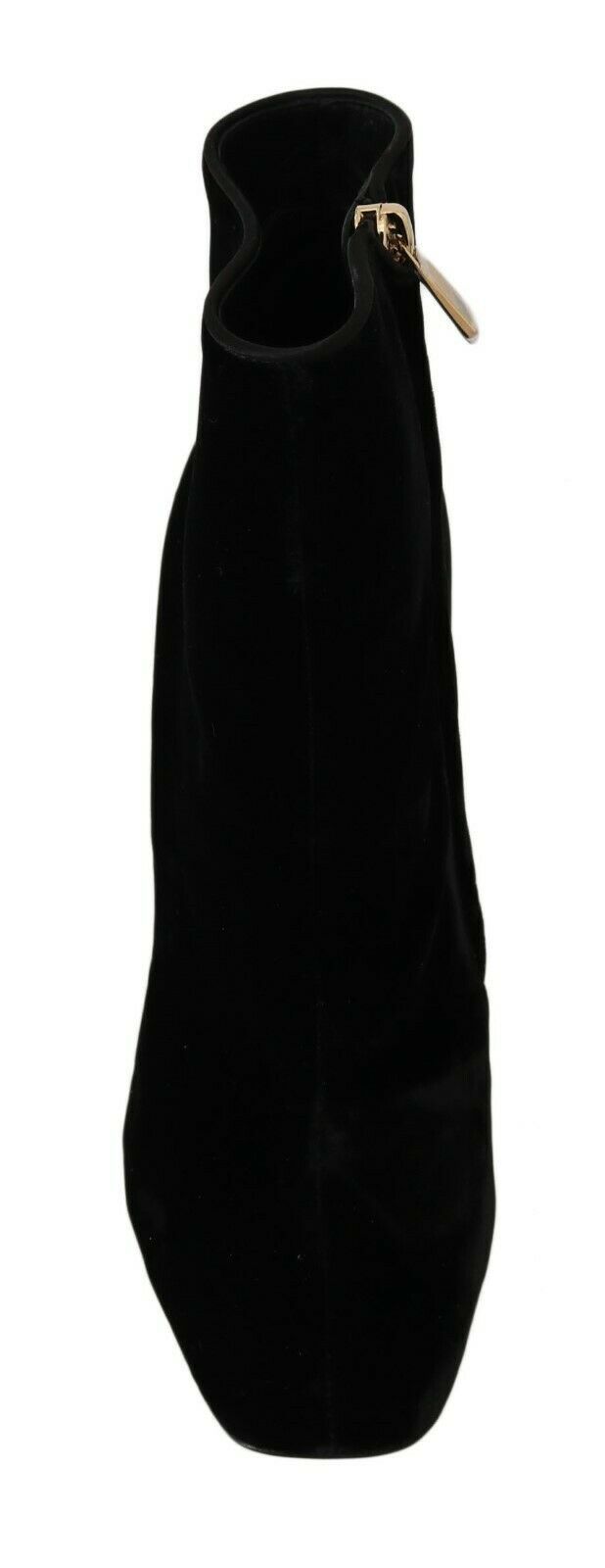 Dolce & Gabbana Black Velvet Crystal Square Heels Shoes Dolce & Gabbana