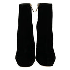Dolce & Gabbana Black Velvet Crystal Square Heels Shoes