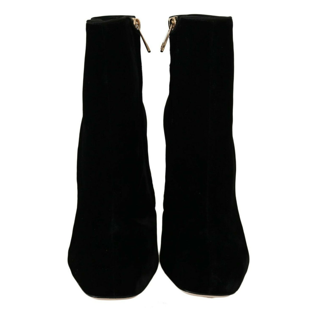Dolce & Gabbana Black Velvet Crystal Square Heels Shoes