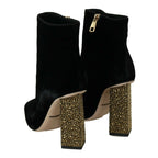 Dolce & Gabbana Black Velvet Crystal Square Heels Shoes