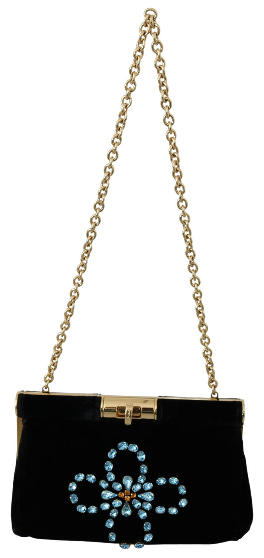 Dolce & Gabbana Black Velvet Crystal Studs Women Crossbody Sling Borse Bag Dolce & Gabbana