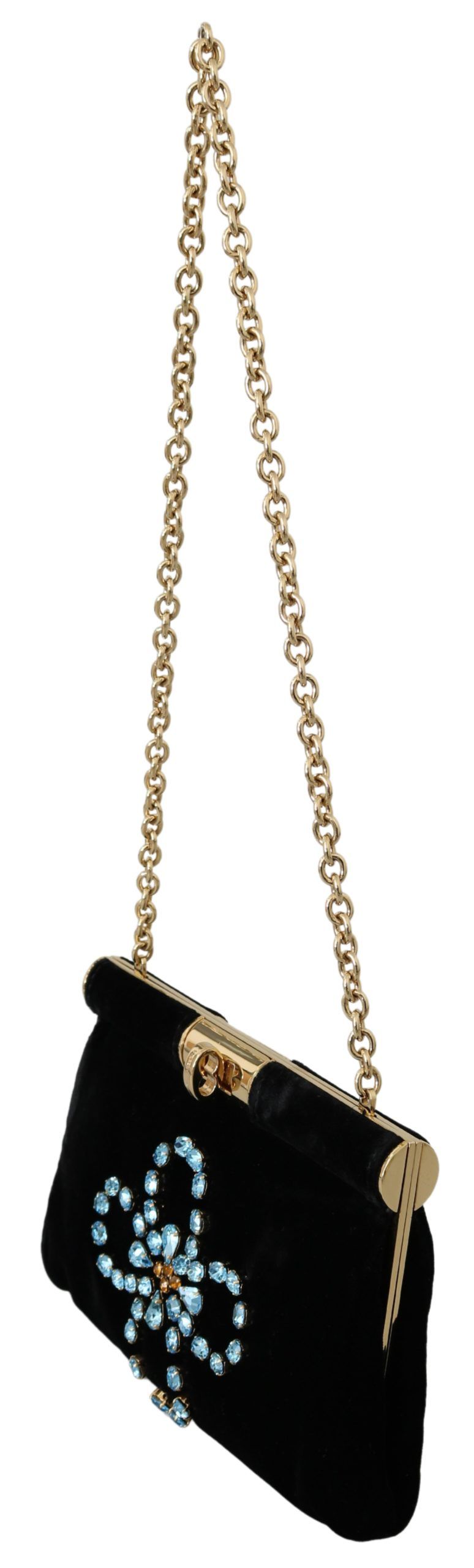 Dolce & Gabbana Black Velvet Crystal Studs Women Crossbody Sling Borse Bag Dolce & Gabbana