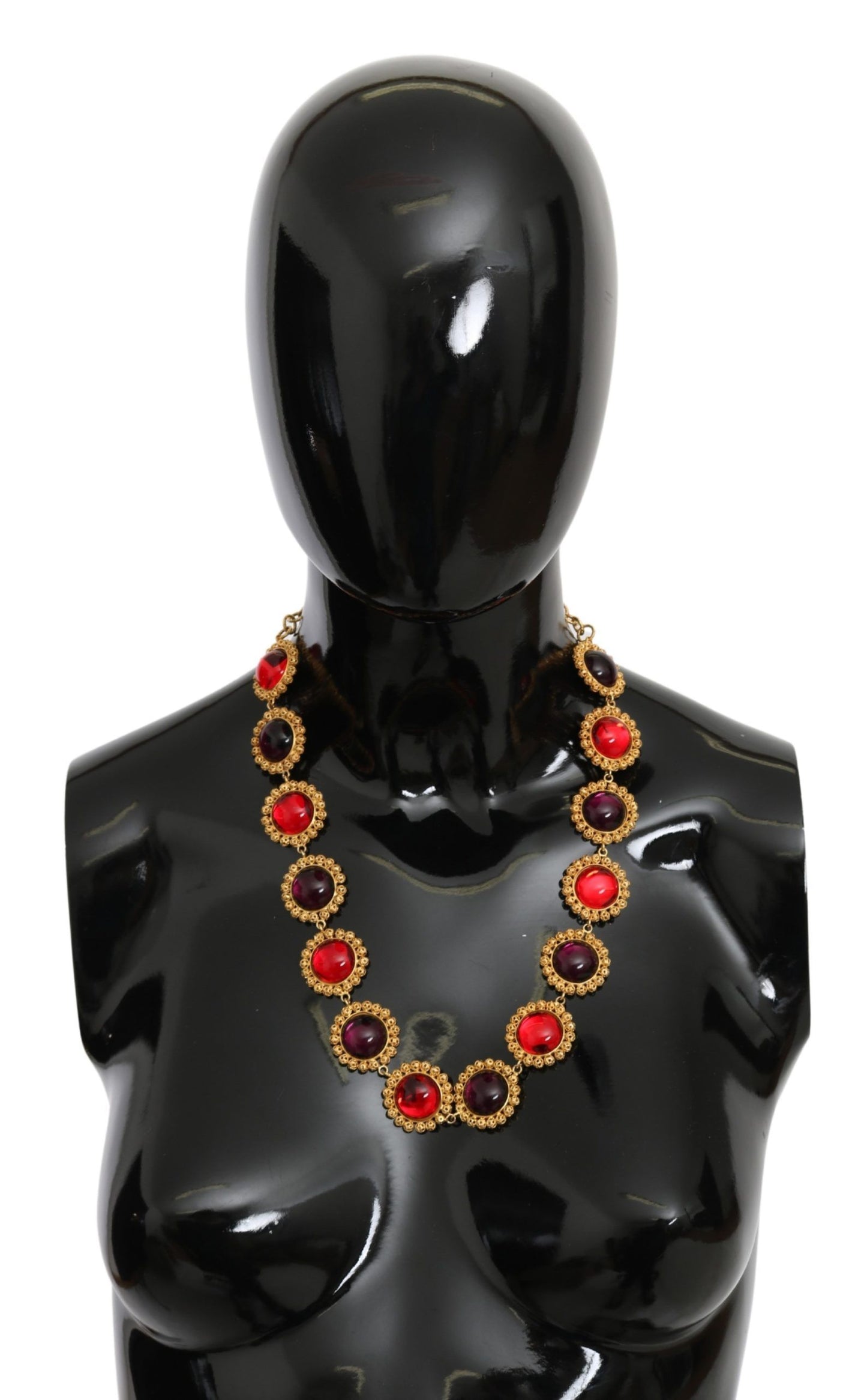 Dolce & Gabbana Red Purple Crystal Floral Chain Statement Gold Brass Necklace Dolce & Gabbana