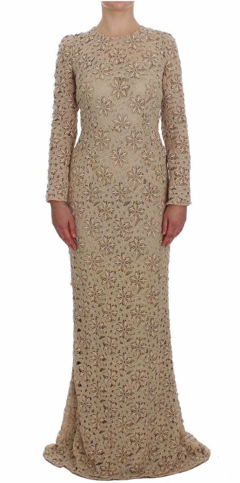 Dolce & Gabbana Beige Floral Lace Sheath Maxi Dress Dolce & Gabbana