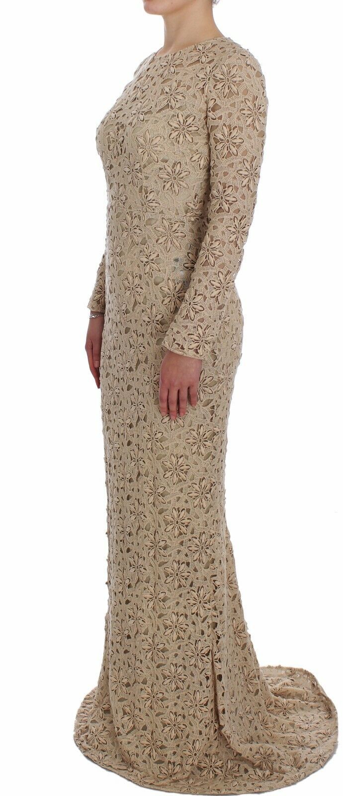 Dolce & Gabbana Beige Floral Lace Sheath Maxi Dress Dolce & Gabbana