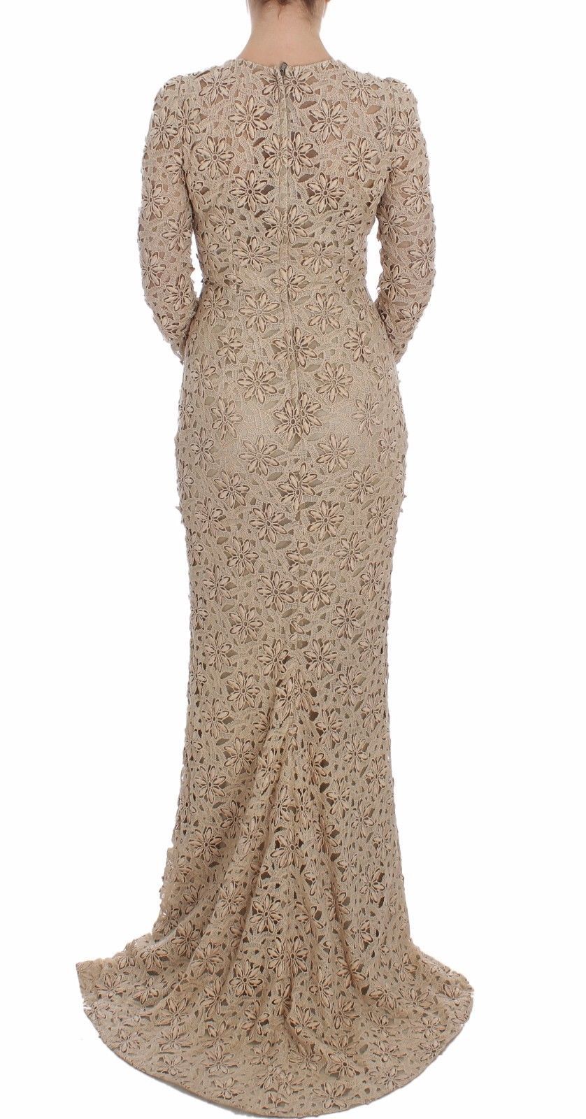 Dolce & Gabbana Beige Floral Lace Sheath Maxi Dress Dolce & Gabbana