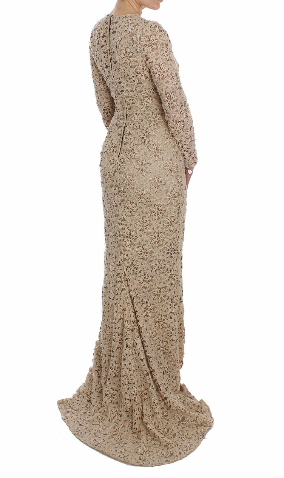 Dolce & Gabbana Beige Floral Lace Sheath Maxi Dress Dolce & Gabbana