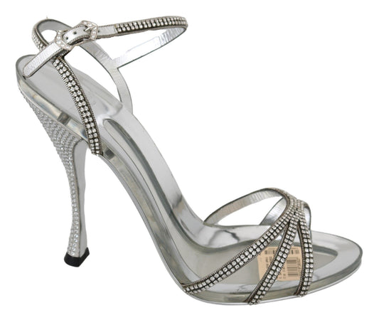 Dolce & Gabbana Silver Crystal Ankle Strap Sandals Shoes Dolce & Gabbana