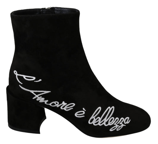Dolce & Gabbana Black Suede L'Amore E'Bellezza Boots Shoes Dolce & Gabbana