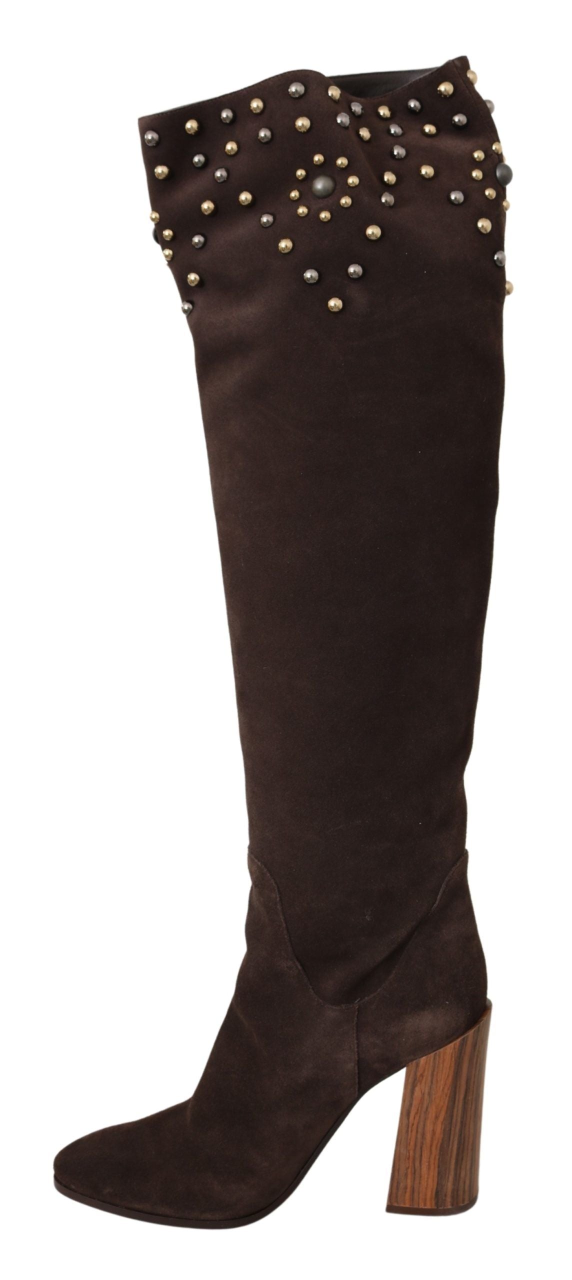 Dolce & Gabbana Brown Suede Studded Knee High Shoes Boots Dolce & Gabbana