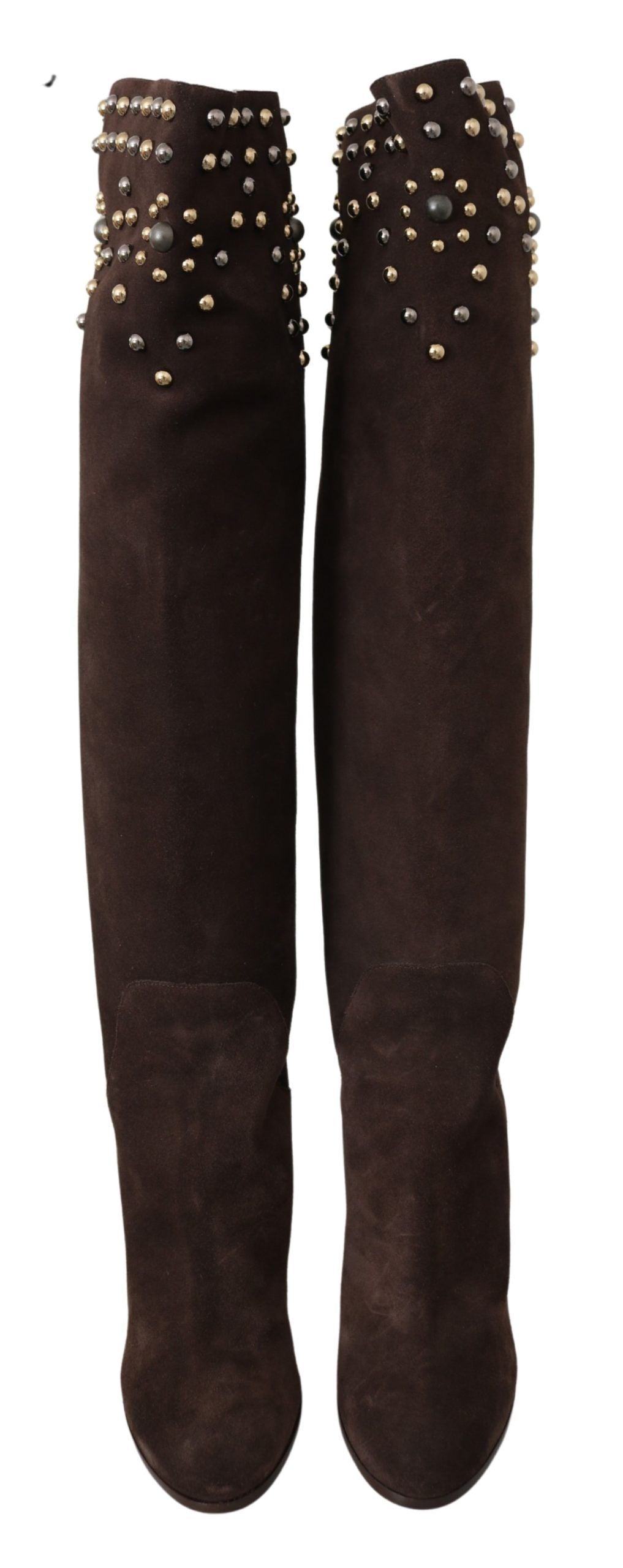 Dolce & Gabbana Brown Suede Studded Knee High Shoes Boots Dolce & Gabbana