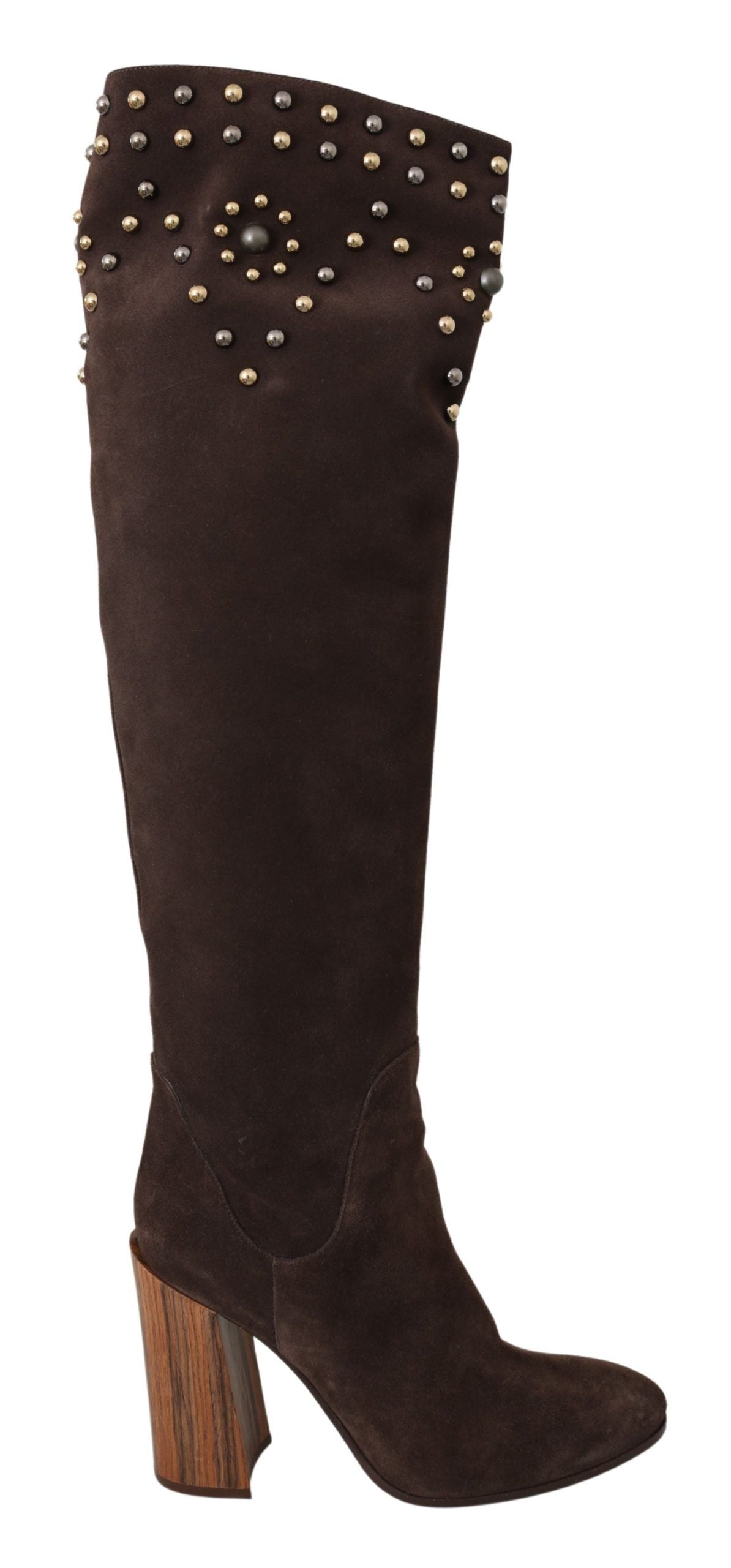 Dolce & Gabbana Brown Suede Studded Knee High Shoes Boots Dolce & Gabbana