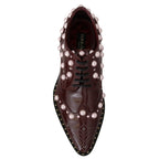 Dolce & Gabbana Bordeaux Leather Crystal Pearls Formal Shoes