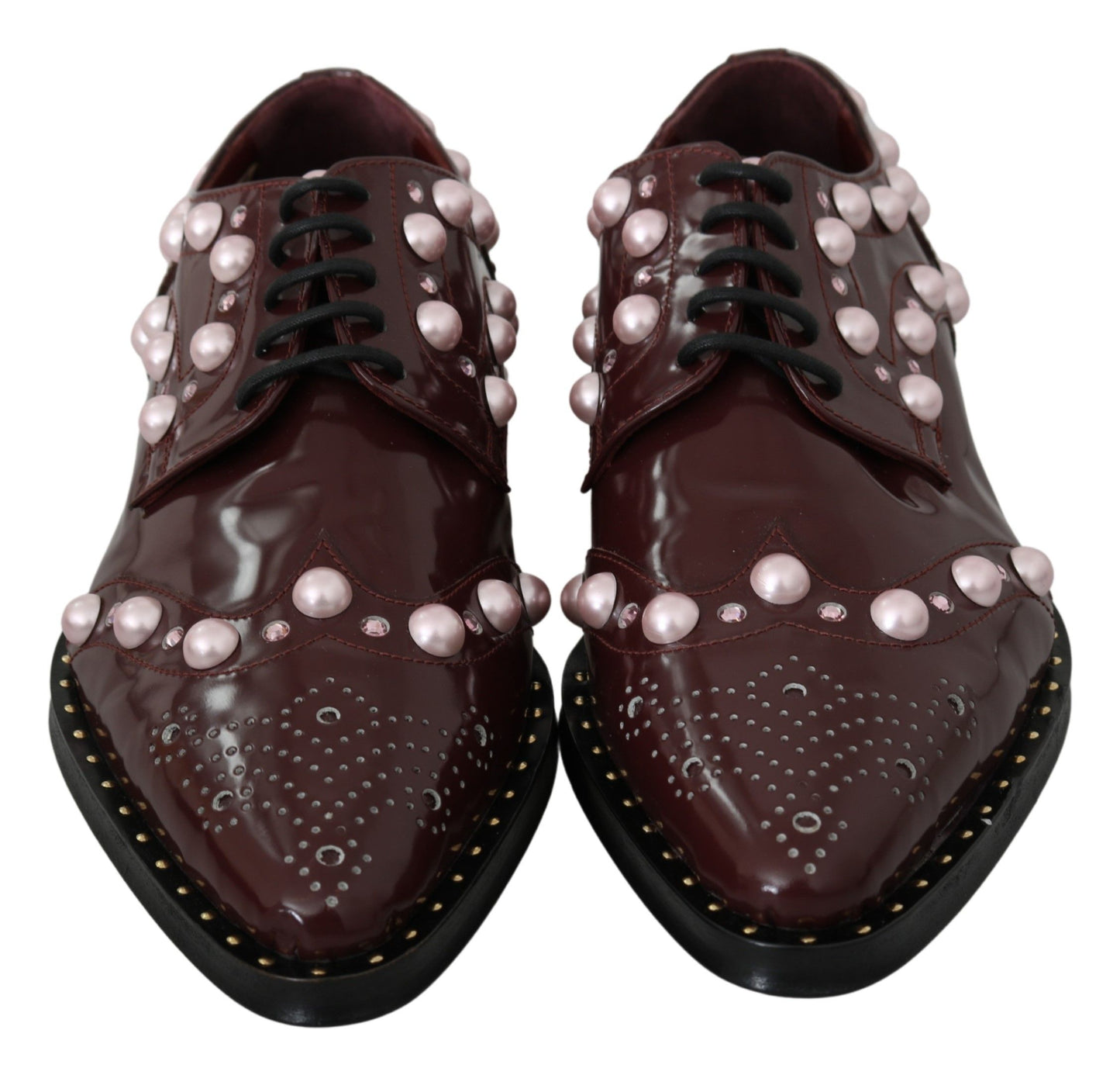 Dolce & Gabbana Bordeaux Leather Crystal Pearls Formal Shoes Dolce & Gabbana