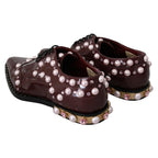 Dolce & Gabbana Bordeaux Leather Crystal Pearls Formal Shoes