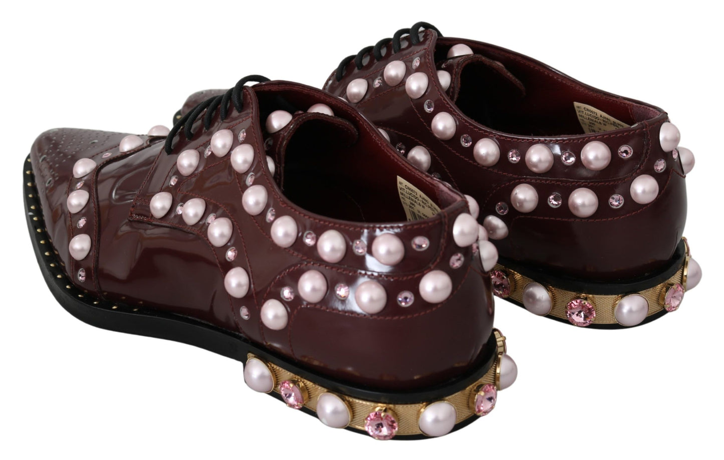 Dolce & Gabbana Bordeaux Leather Crystal Pearls Formal Shoes Dolce & Gabbana