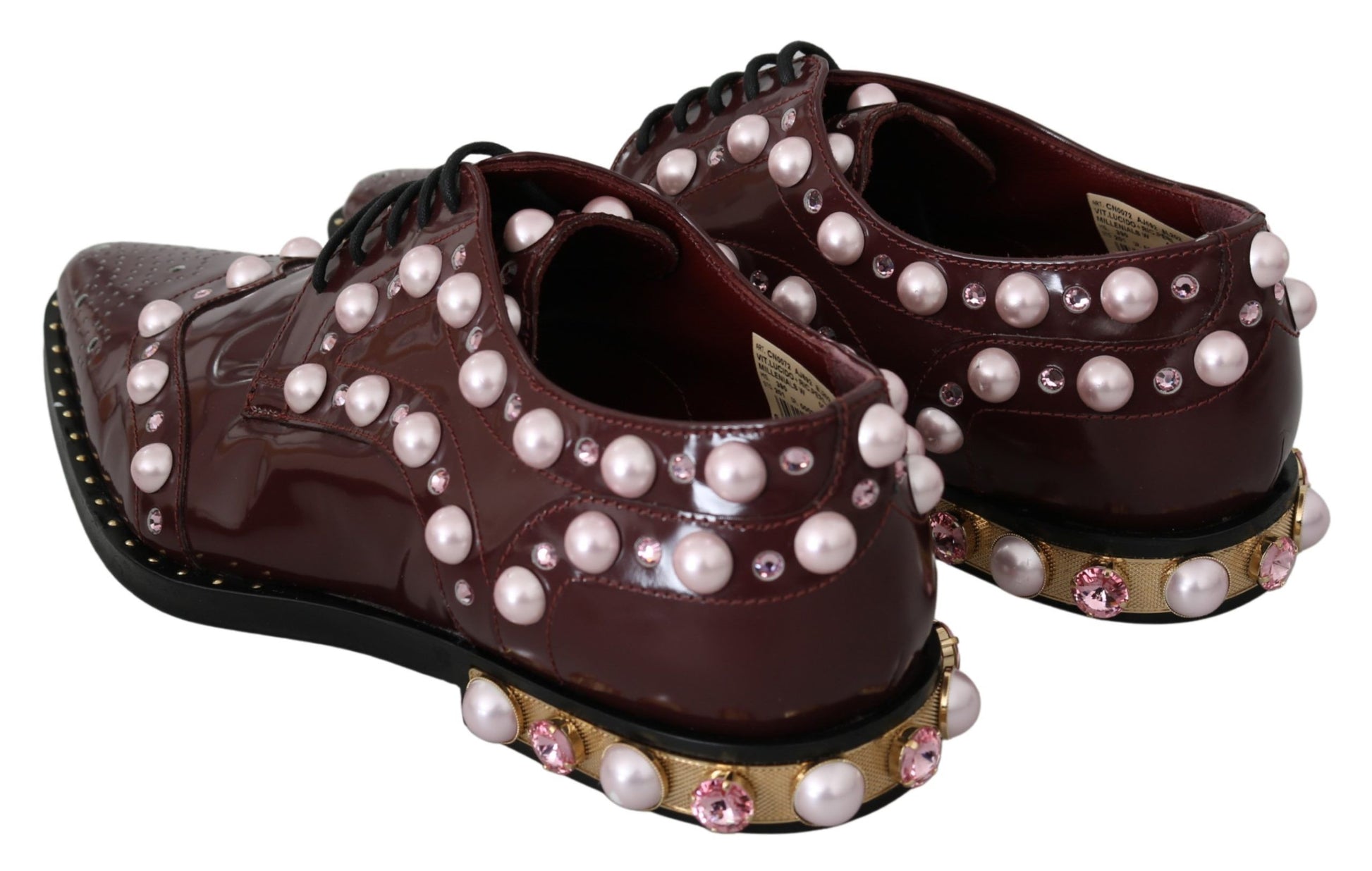 Dolce & Gabbana Bordeaux Leather Crystal Pearls Formal Shoes Dolce & Gabbana
