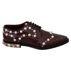 Dolce & Gabbana Bordeaux Leather Crystal Pearls Formal Shoes