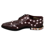 Dolce & Gabbana Bordeaux Leather Crystal Pearls Formal Shoes