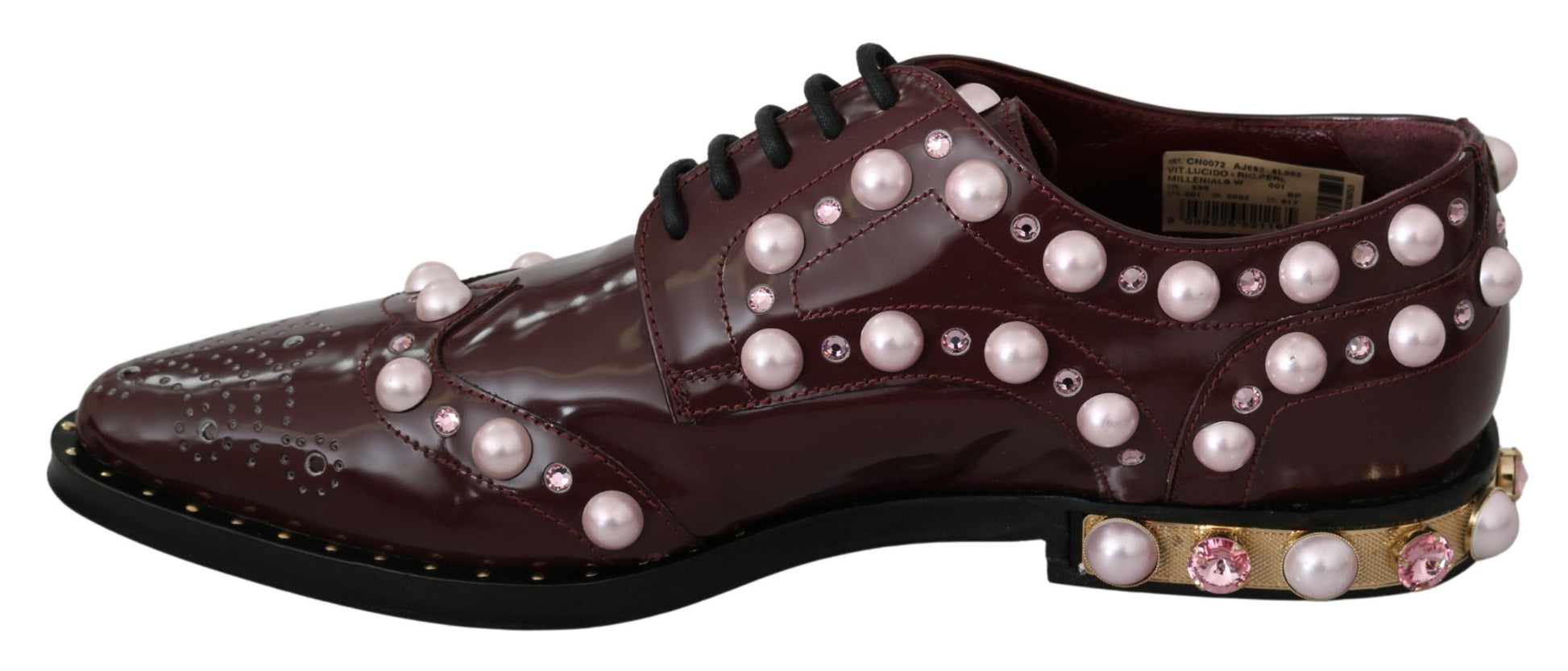 Dolce & Gabbana Bordeaux Leather Crystal Pearls Formal Shoes Dolce & Gabbana
