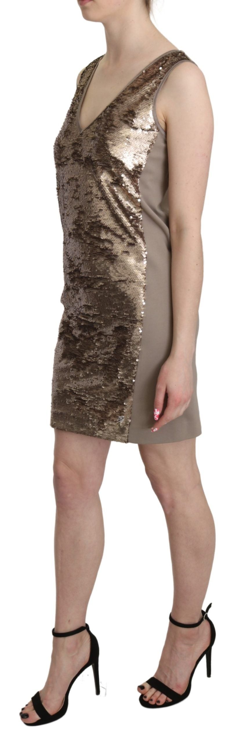 Liu Jo Brown Sequined V-neck Sleeveless Sheath Mini Dress Liu Jo