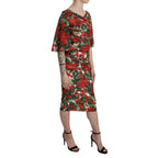 Dolce & Gabbana Red Floral Sheath Midi Silk Stretch Dress