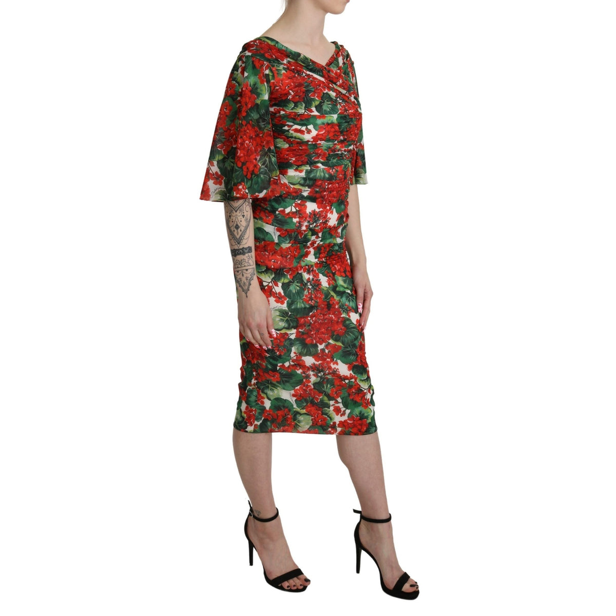 Dolce & Gabbana Red Floral Sheath Midi Silk Stretch Dress