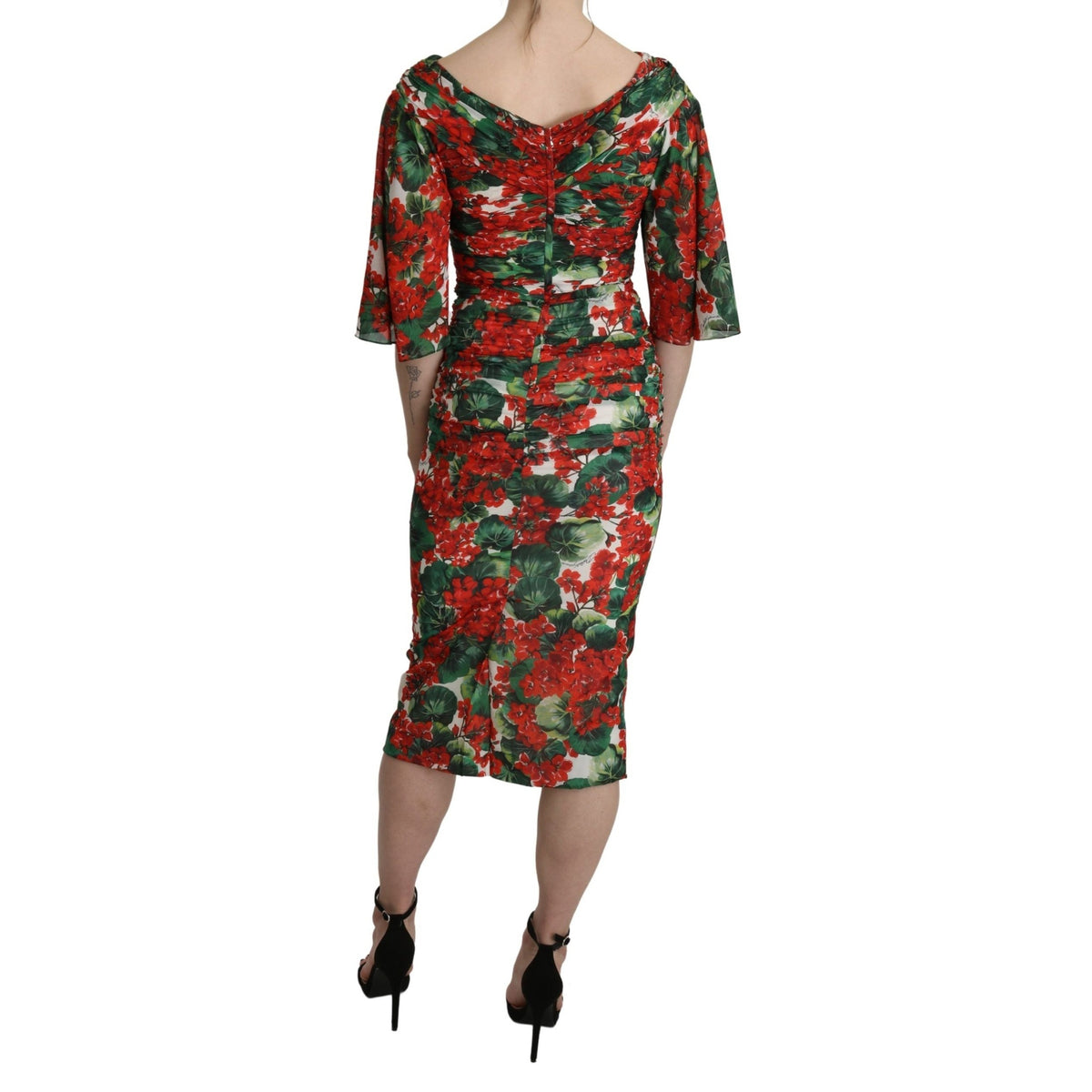 Dolce & Gabbana Red Floral Sheath Midi Silk Stretch Dress