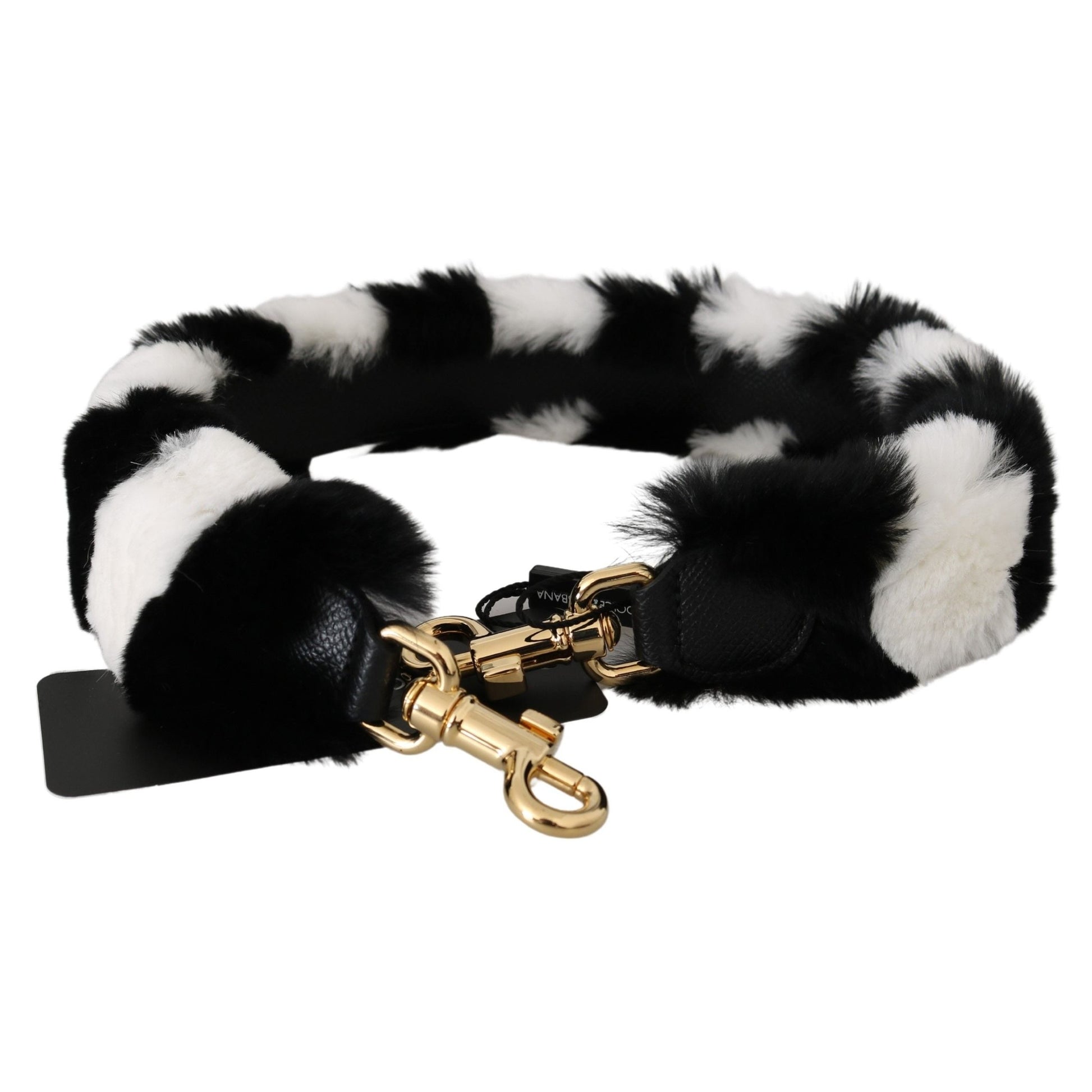 Dolce & Gabbana Black White Lapin Fur Accessory Shoulder Strap Dolce & Gabbana