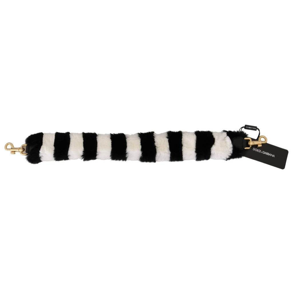 Dolce & Gabbana Black White Lapin Fur Accessory Shoulder Strap