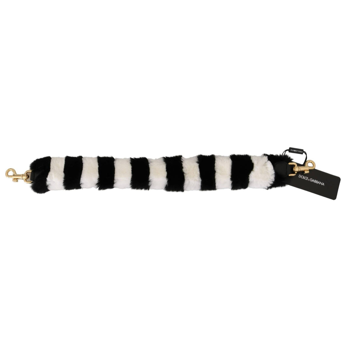 Dolce & Gabbana Black White Lapin Fur Accessory Shoulder Strap