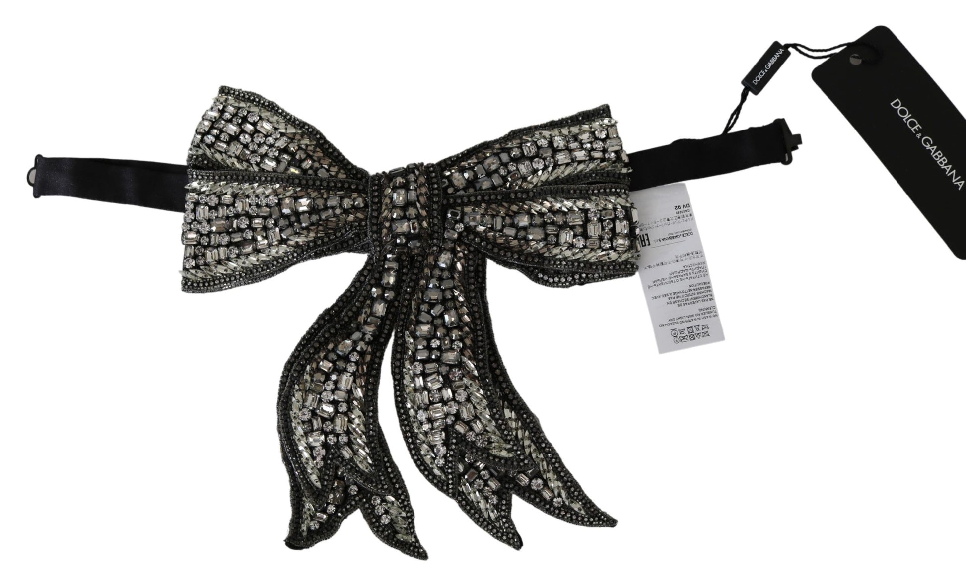 Dolce & Gabbana Silver Crystal Beaded Sequined 100% Silk Catwalk Necklace Bowtie Dolce & Gabbana