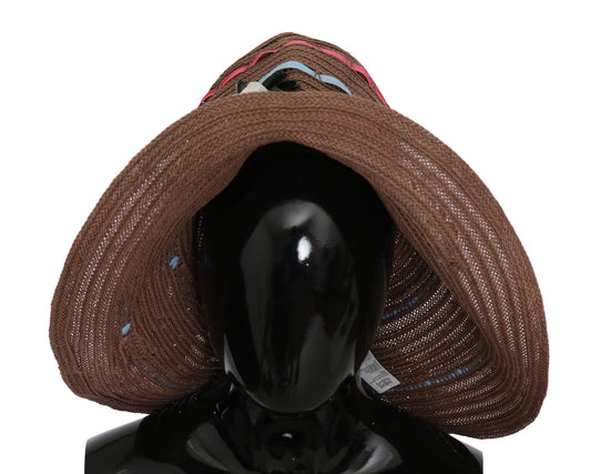 Dolce & Gabbana Brown Floral Wide Brim Straw Floppy Cap Hat Dolce & Gabbana
