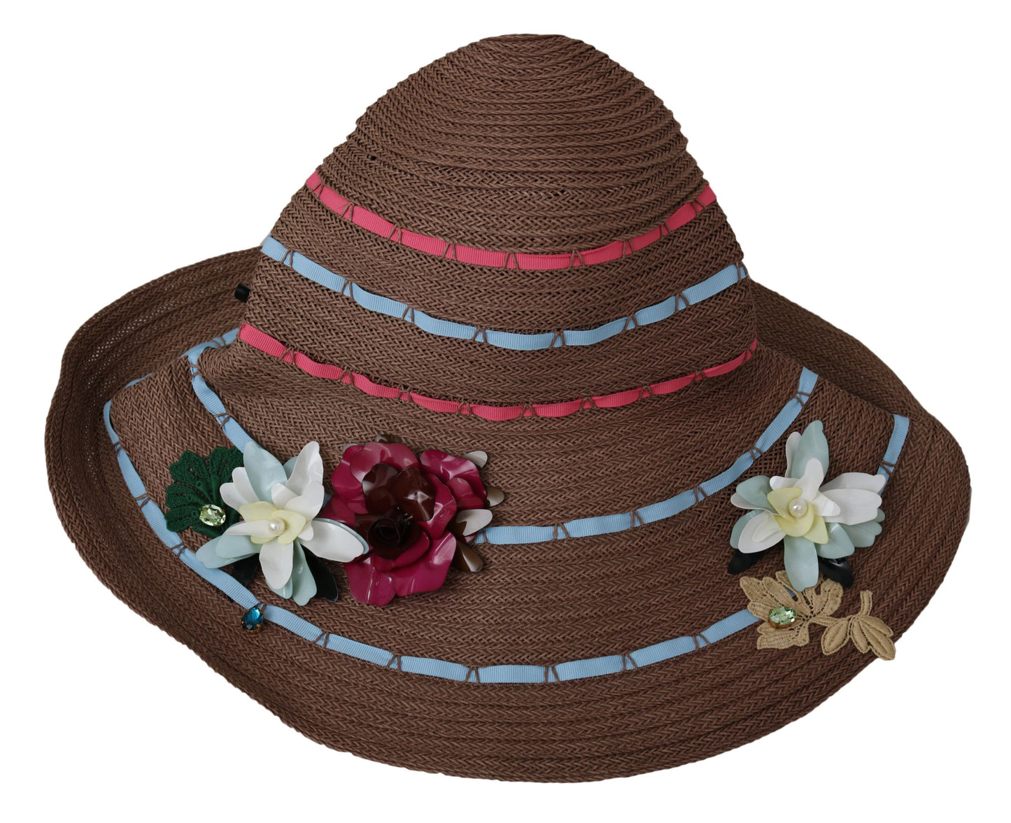 Dolce & Gabbana Brown Floral Wide Brim Straw Floppy Cap Hat Dolce & Gabbana