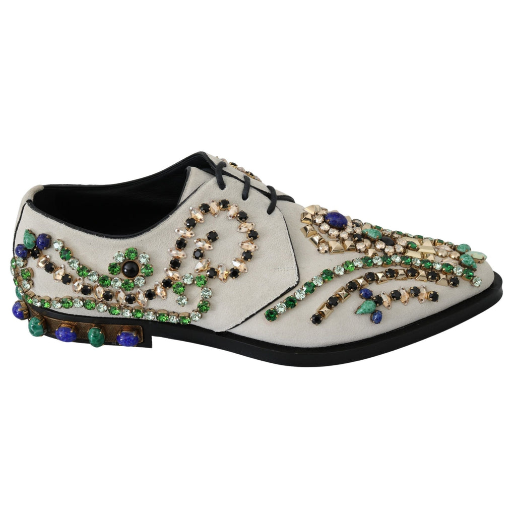 Dolce & Gabbana White Suede Crystal Dress Broque Shoes