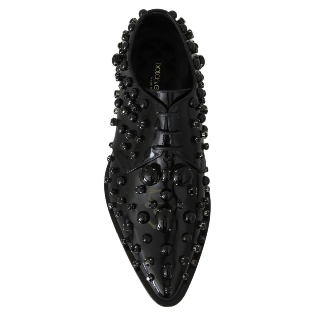Dolce & Gabbana Black Leather Crystals Dress Broque Shoes