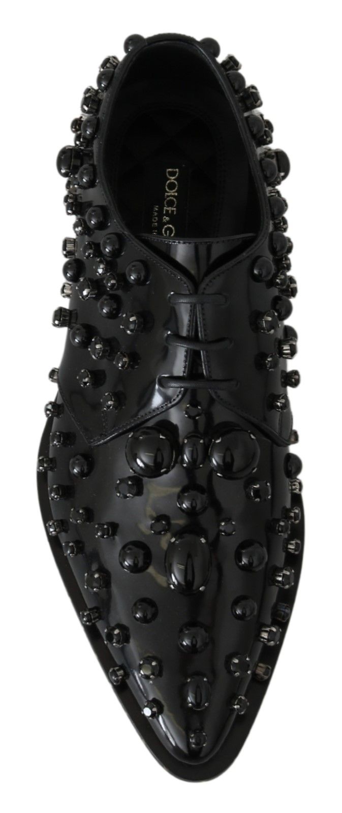 Dolce & Gabbana Black Leather Crystals Dress Broque Shoes Dolce & Gabbana