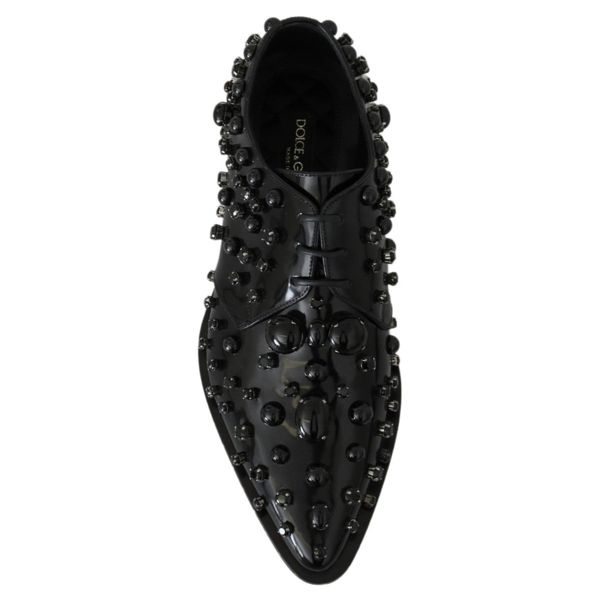 Dolce & Gabbana Black Leather Crystals Dress Broque Shoes