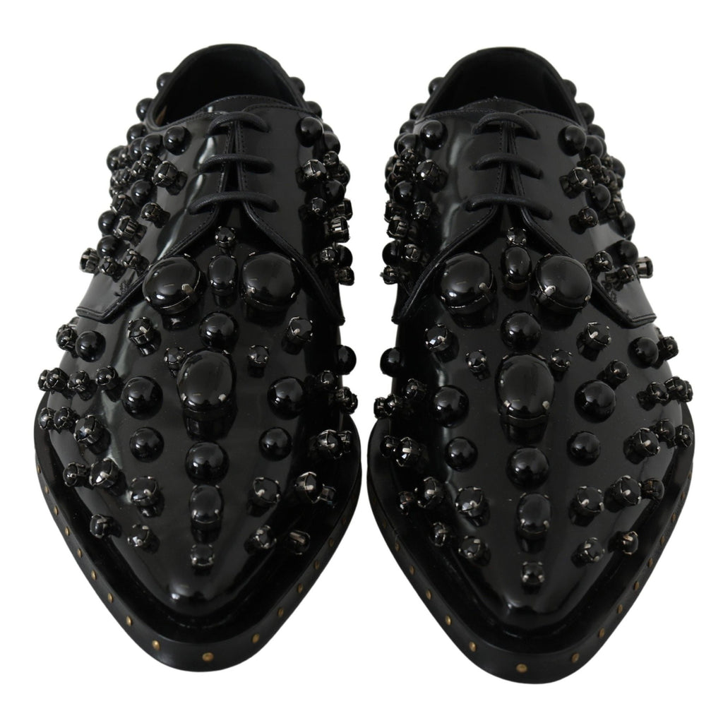 Dolce & Gabbana Black Leather Crystals Dress Broque Shoes