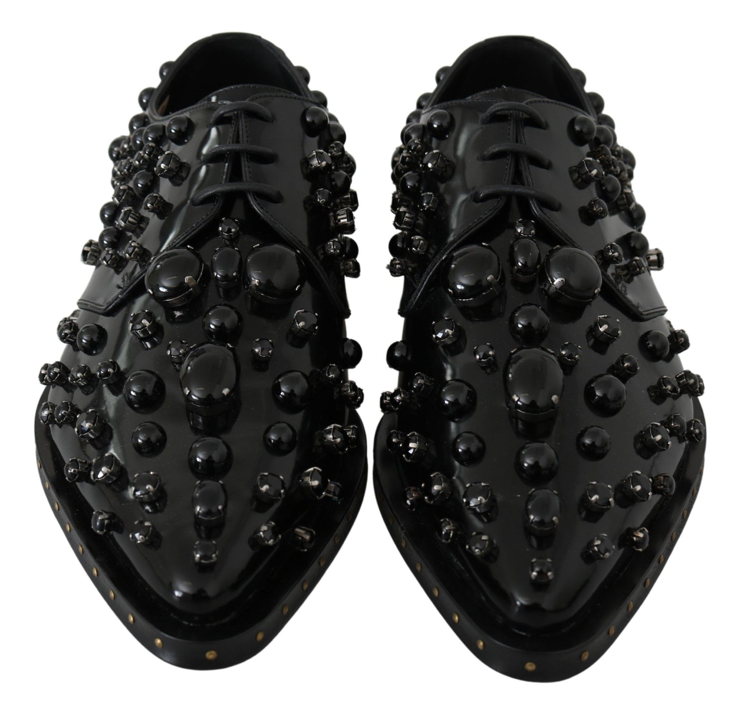 Dolce & Gabbana Black Leather Crystals Dress Broque Shoes Dolce & Gabbana