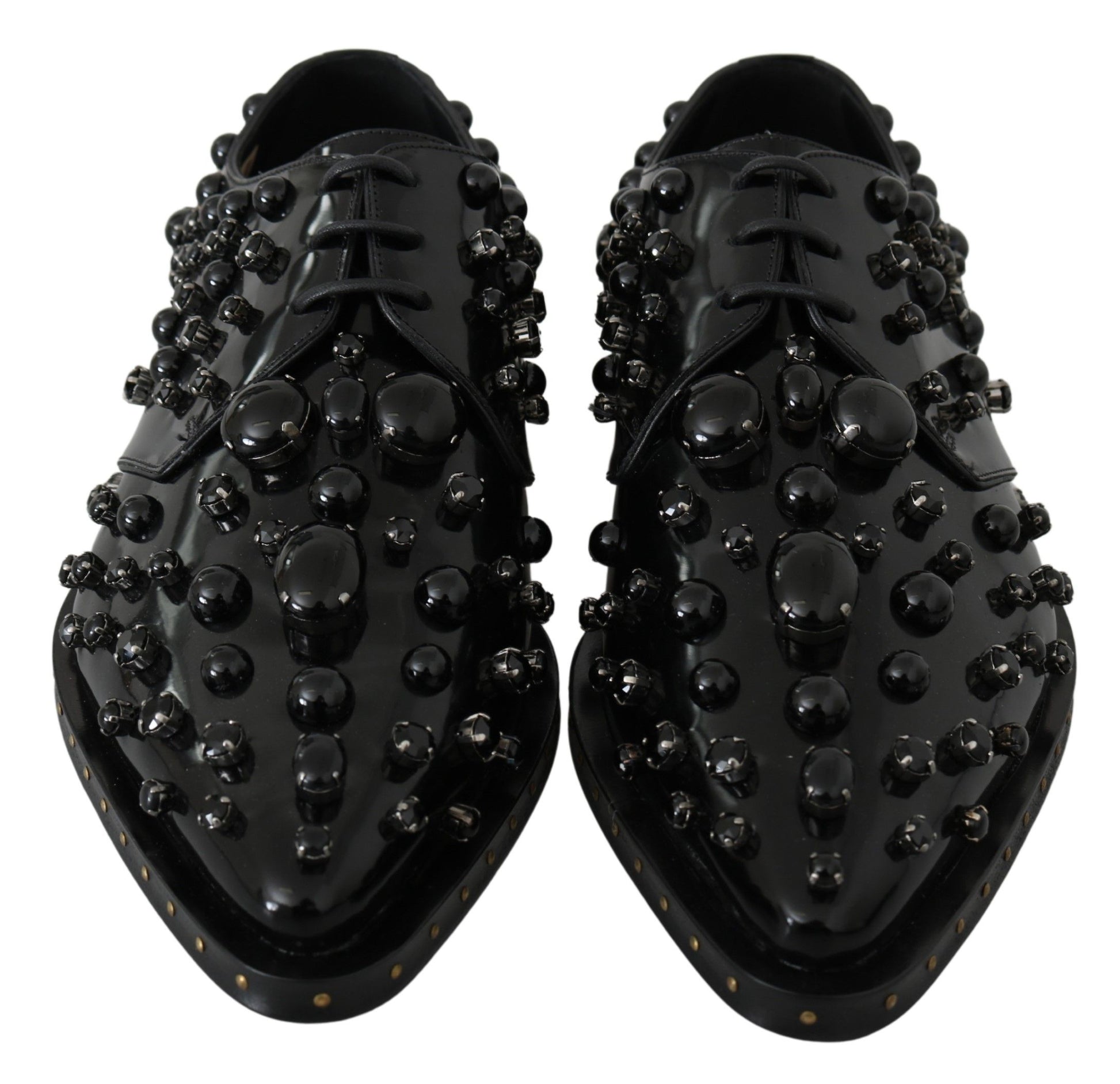 Dolce & Gabbana Black Leather Crystals Dress Broque Shoes Dolce & Gabbana